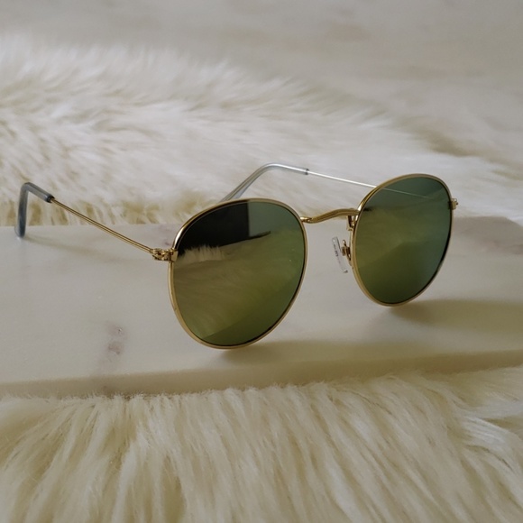 Round Rose Gold Mirrored Metal Frame Sunglasses - Picture 5 of 8